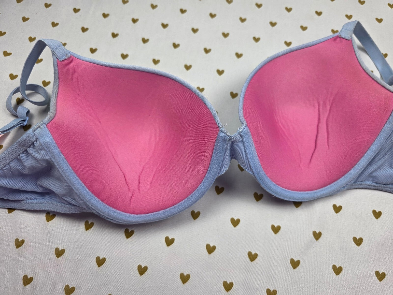 Victorias Secret Pink Blue 34DD Wear Everywhere Push Up Bra