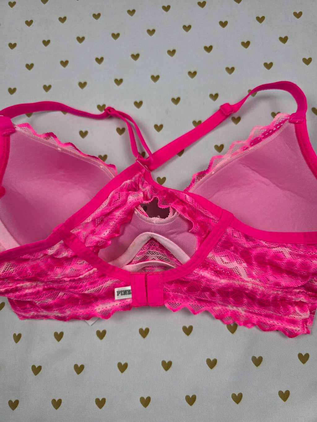 Victorias Secret Pink Neon Lace Stretch Medium  Bralette Bra Top Tank