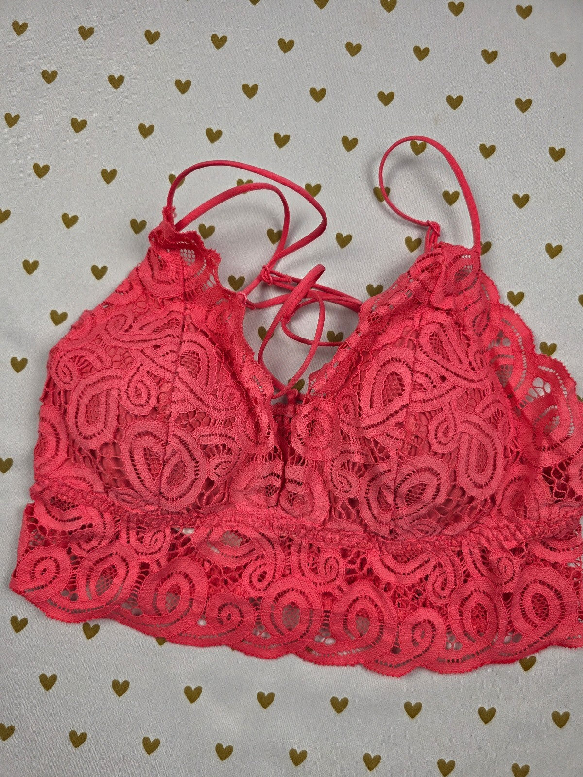 Victorias Secret Pink Red Lace Strappy caged LARGE  Bralette Bra Top Tank