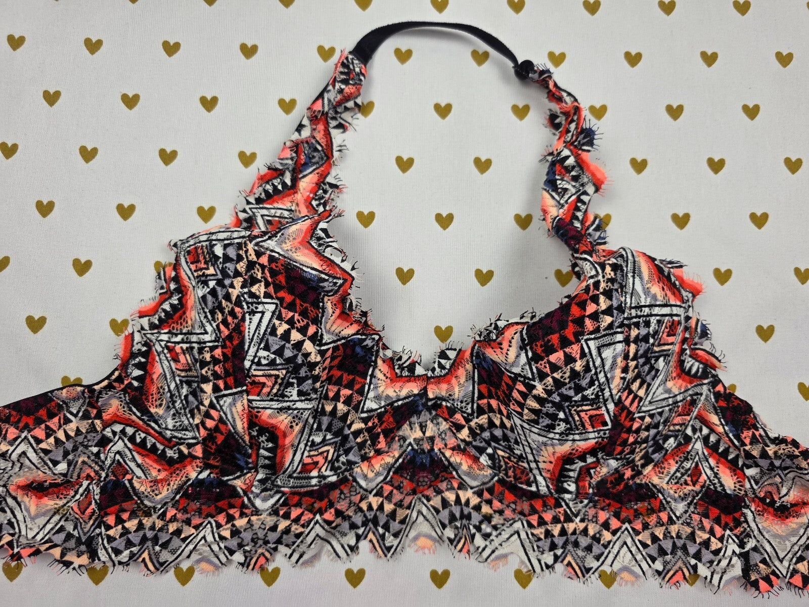 Victorias Secret Pink geometric Halter Bralette lace XS  Bralette Bra Top Tank