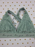 Victorias Secret Pink Green Lace Strappy Caged MEDIUM Bralette Bra Top Tank