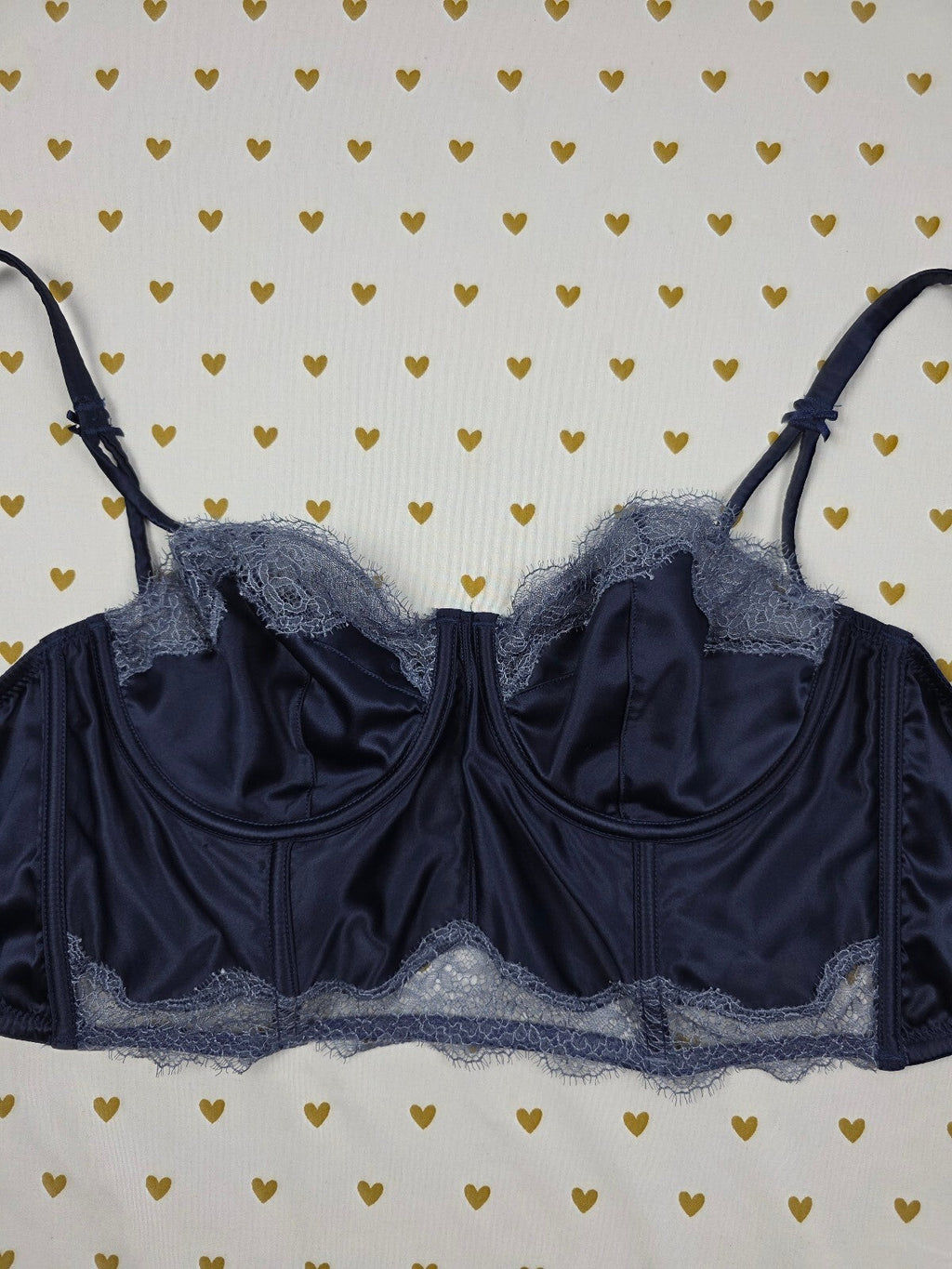 Victorias Secret Blue Satin caged Unlined Balconette demi Bra 34D