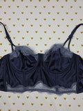 Victorias Secret Blue Satin caged Unlined Balconette demi Bra 34D