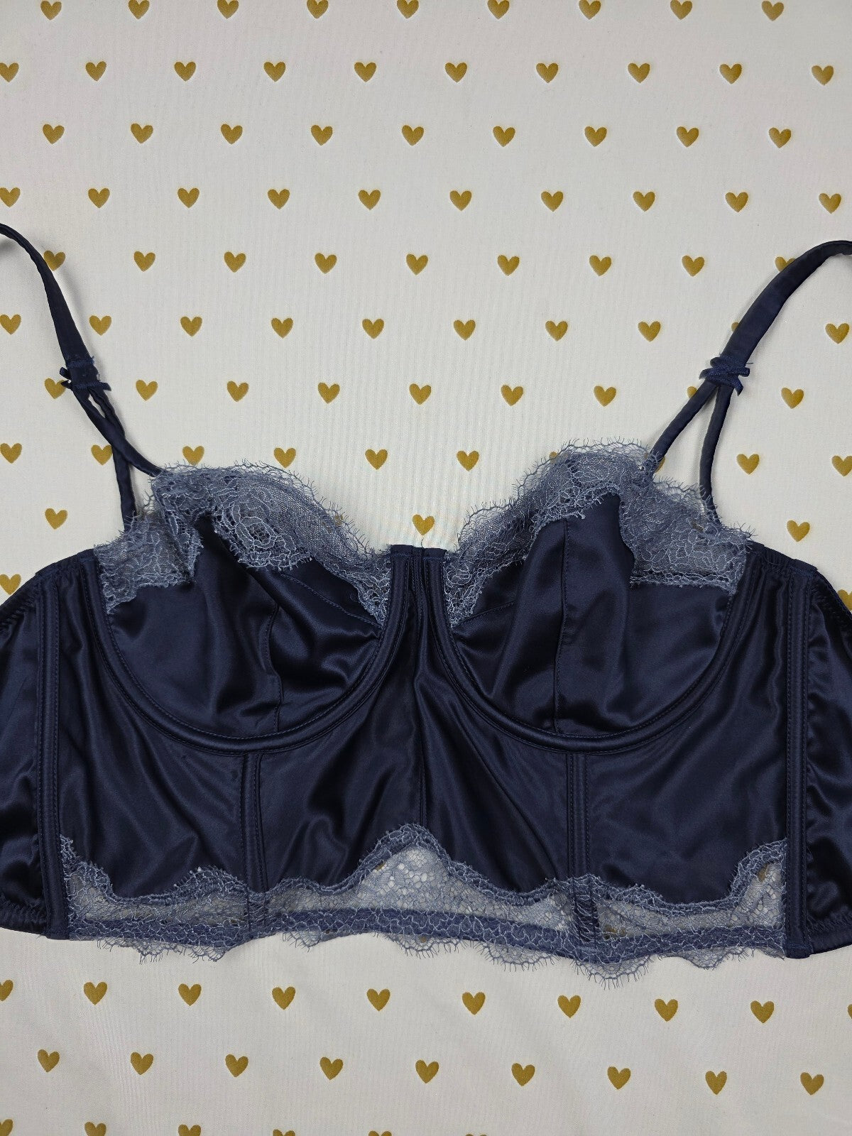 Victorias Secret Blue Satin caged Unlined Balconette demi Bra 34D