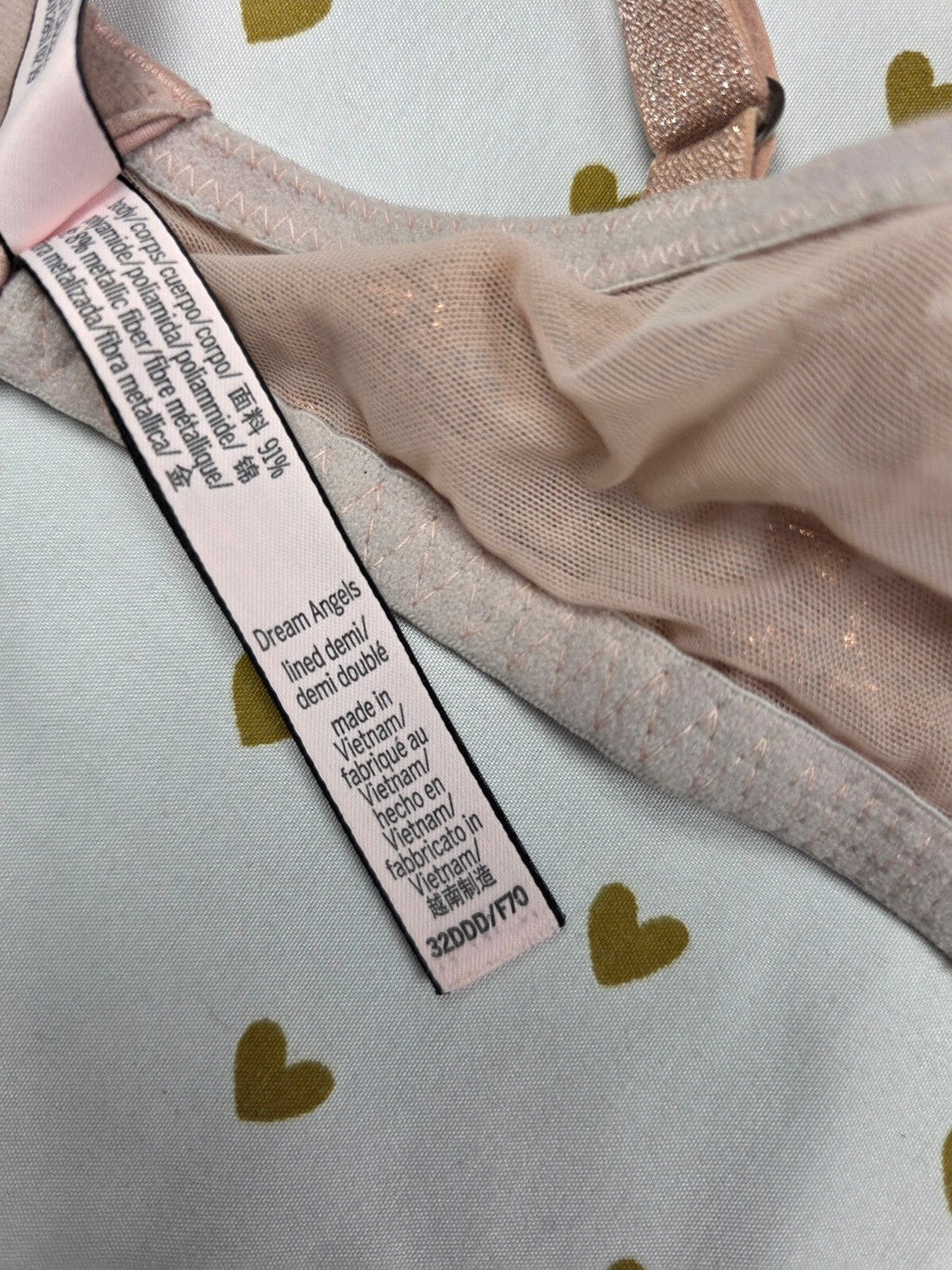 Victorias Secret Floral Accent Dream Angels Lined Demi Balconette Bra 32DDD