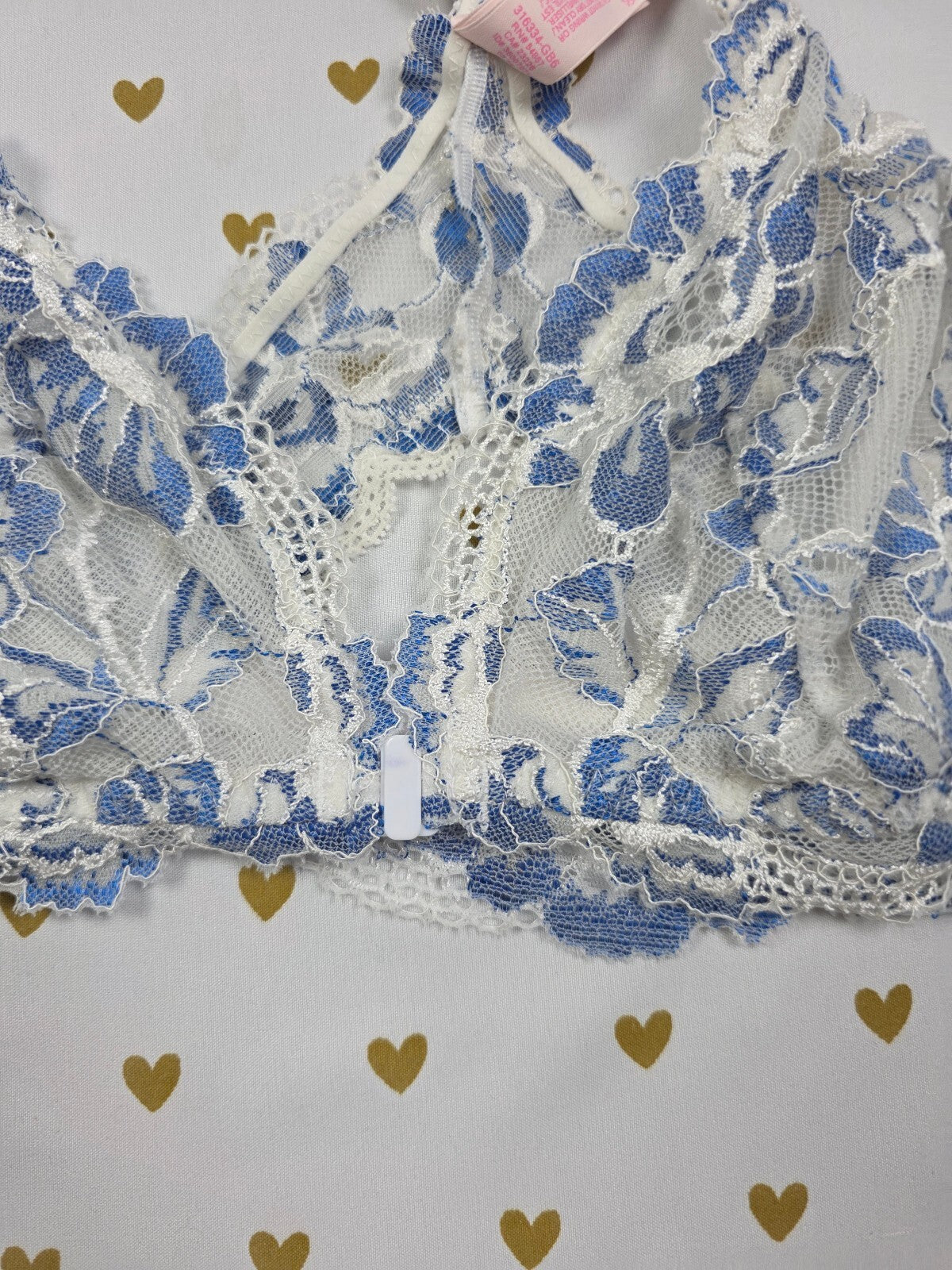 Victorias Secret Pink  Blue Floral Front close Large Bralette Bra Top Tank