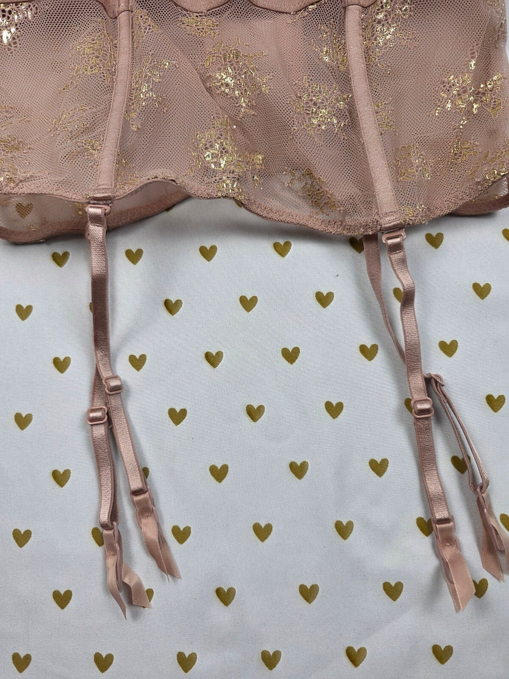 Victoria's Secret Dream Angels Pink Gold Lace Bustier Corset Garter 36D
