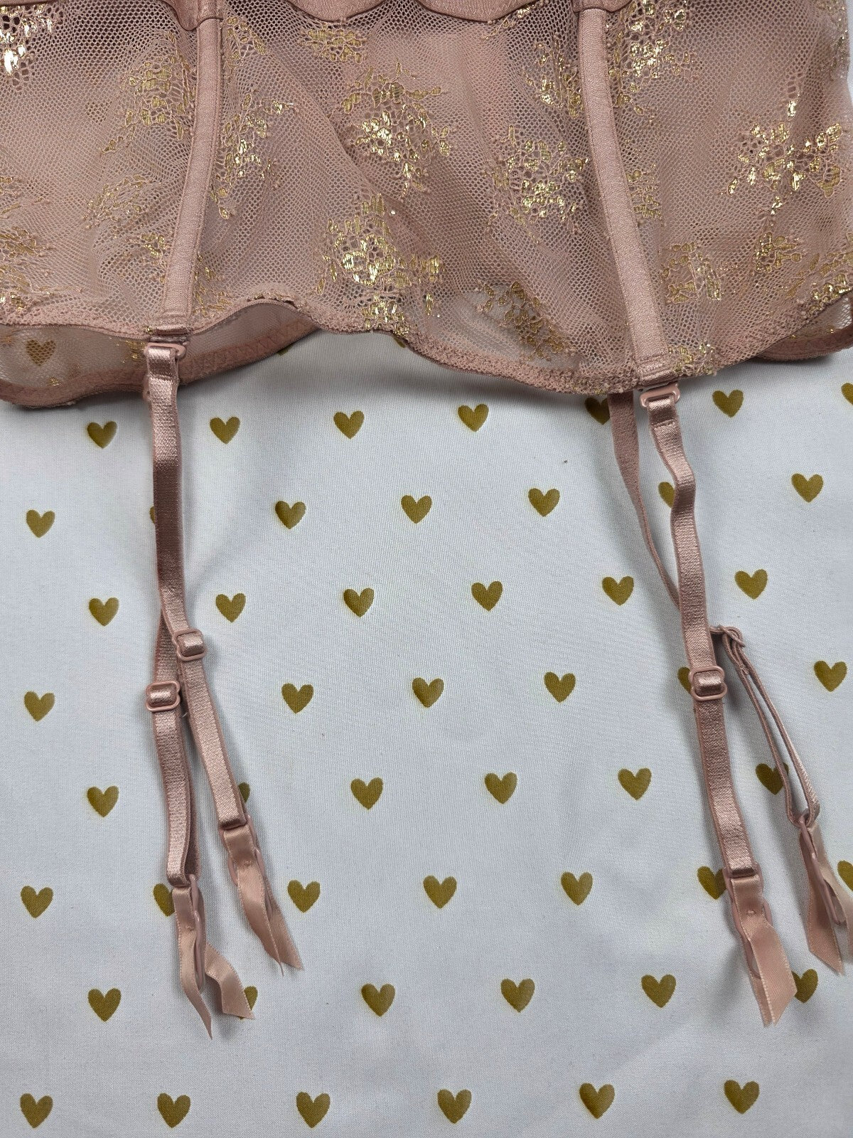 Victoria's Secret Dream Angels Pink Gold Lace Bustier Corset Garter 36D