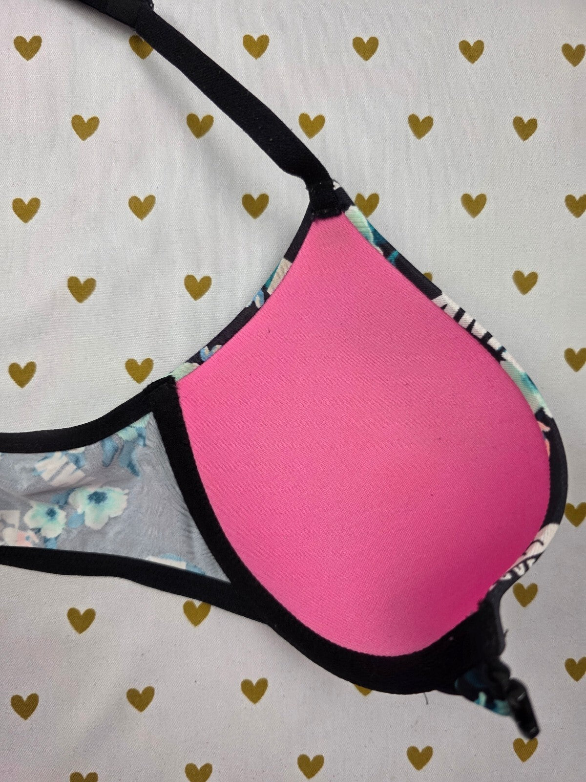 Victorias Secret Pink floral Front Close Racerback Bra 32B Push Up