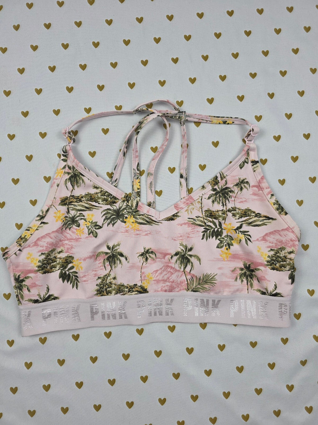 Victorias Secret Pink Palm Tropical Sports bra LARGE Bralette Bra Top Tank