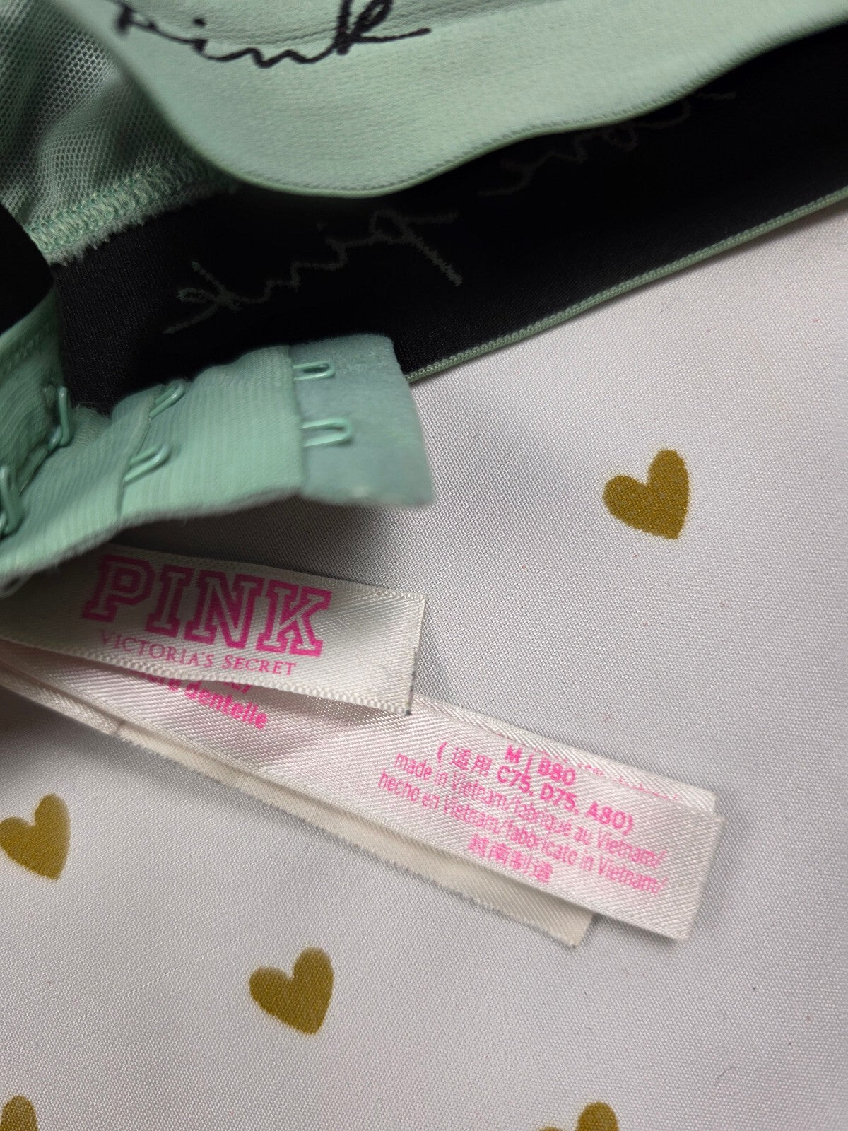 Victorias Secret Pink Green Lace Strappy Caged MEDIUM Bralette Bra Top Tank