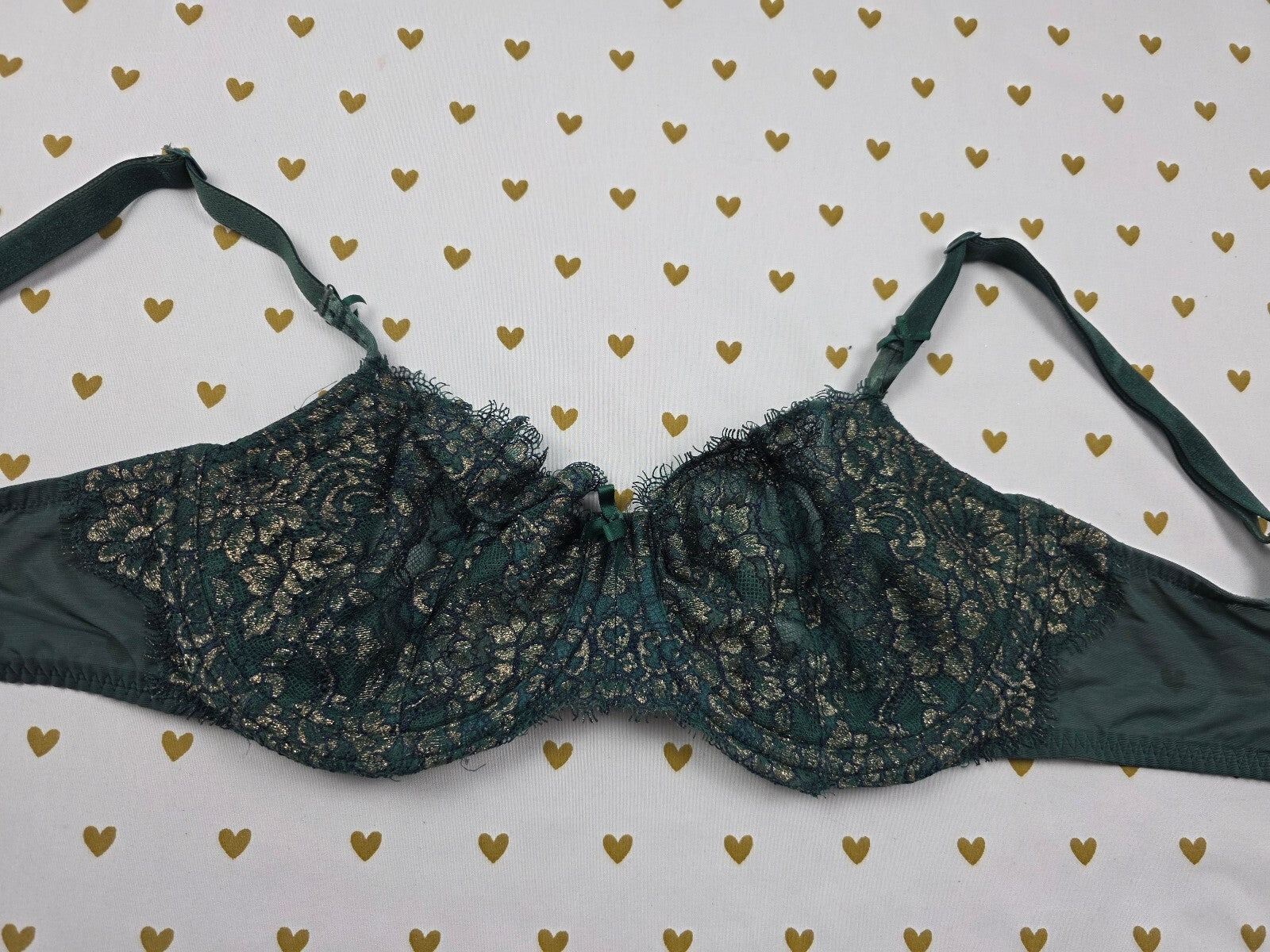 Victorias Secret Green Shimmer Dream Angels Push Up without padding Bra 34DD