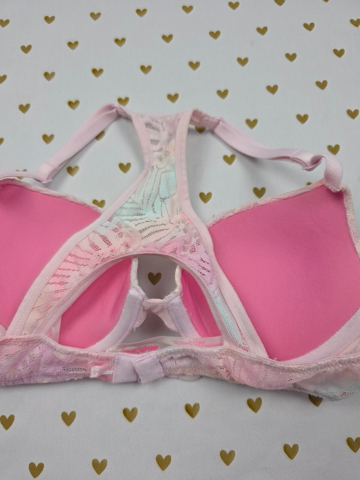 Victorias Secret PINK Front Close Racerback Floral Bra 32A Push Up