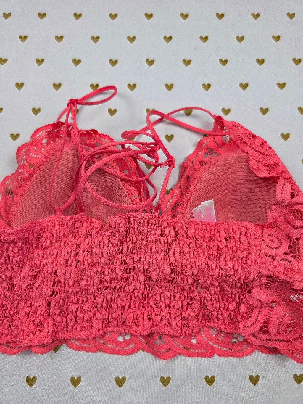 Victorias Secret Pink Red Lace Strappy caged LARGE  Bralette Bra Top Tank