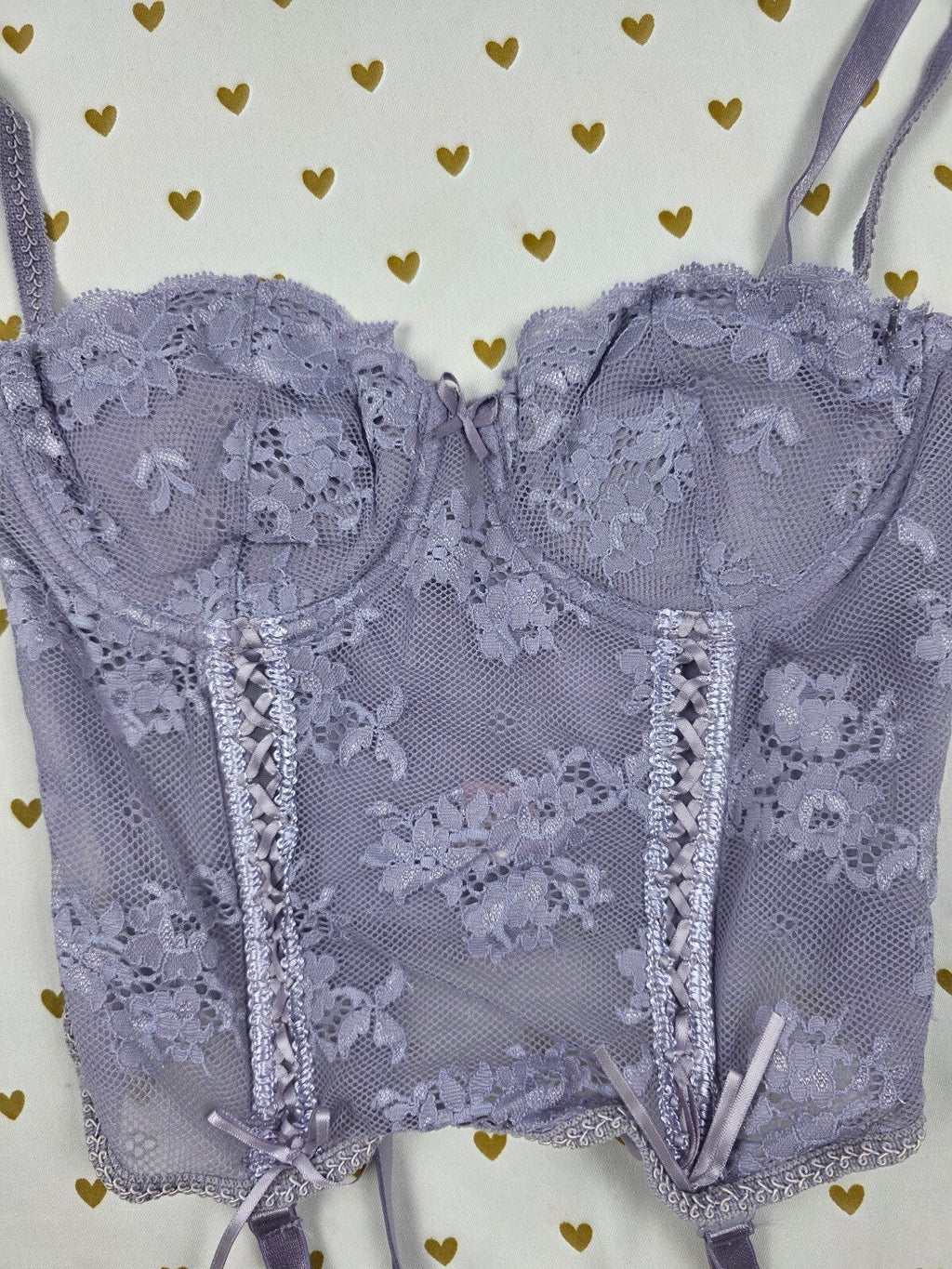 Victoria's Secret Very Sexy Lavender Lace Bustier Corset Garter Bra 34B