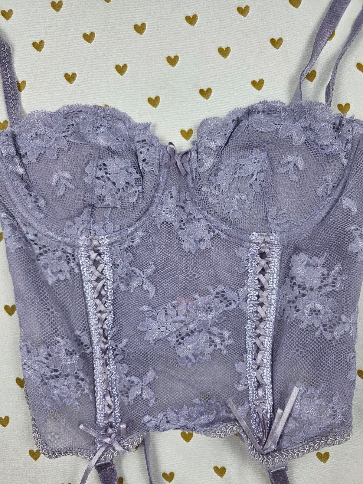 Victoria's Secret Very Sexy Lavender Lace Bustier Corset Garter Bra 34B