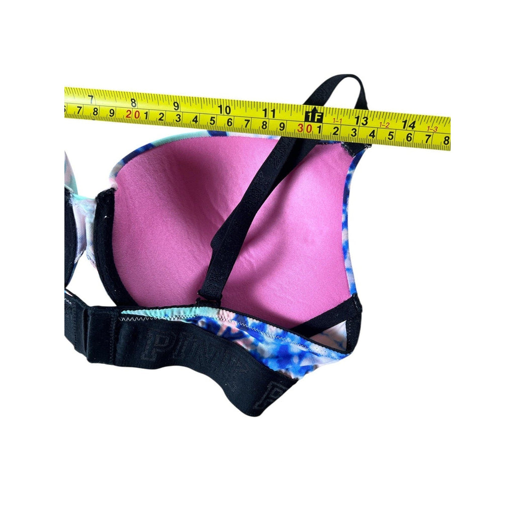 PINK Victoria's Secret Bra Womens 34D Tie Dye Push Up Underwire Padded Logo