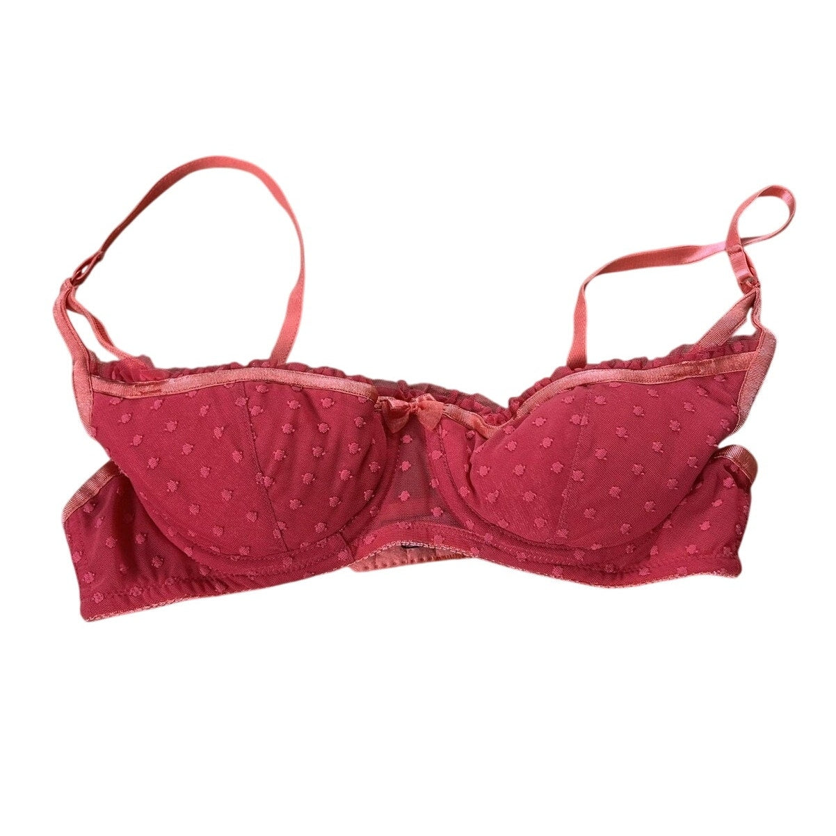 Victoria's Secret Bra Womens 34B Pink Balconette Demi Molded Polka Dot Mesh