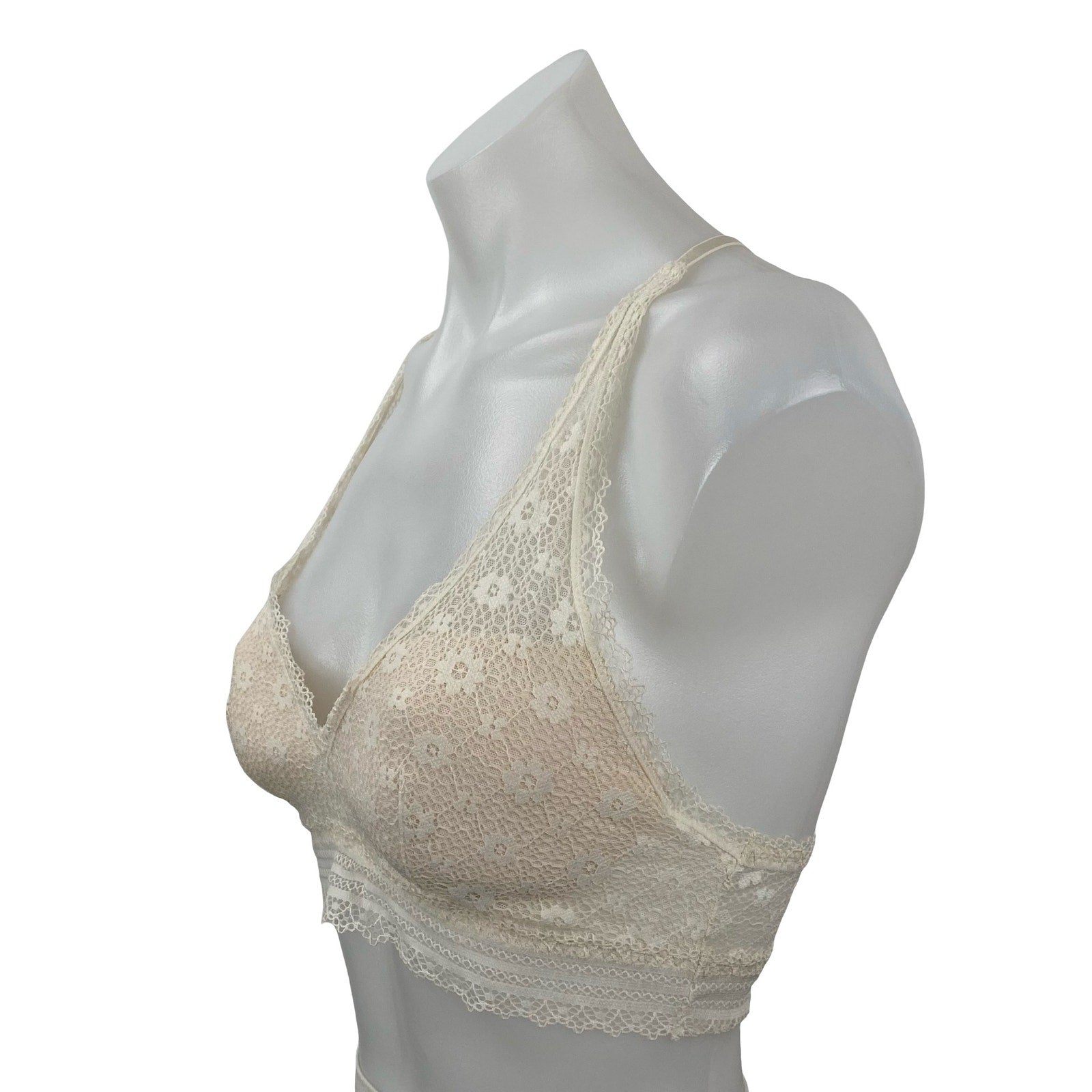 Victoria's Secret Women's Cream Floral Lace Racerback Wireless Bralette Bra S