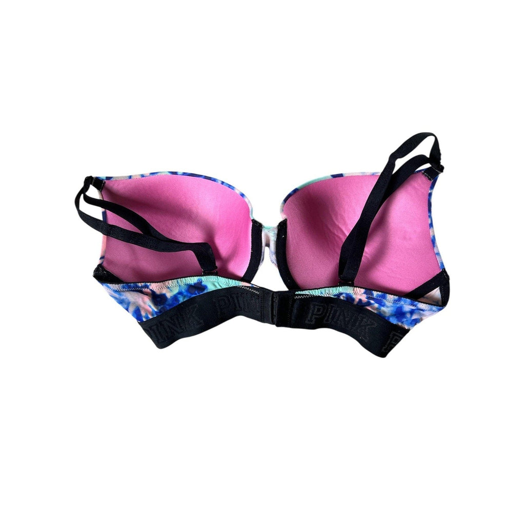 PINK Victoria's Secret Bra Womens 34D Tie Dye Push Up Underwire Padded Logo