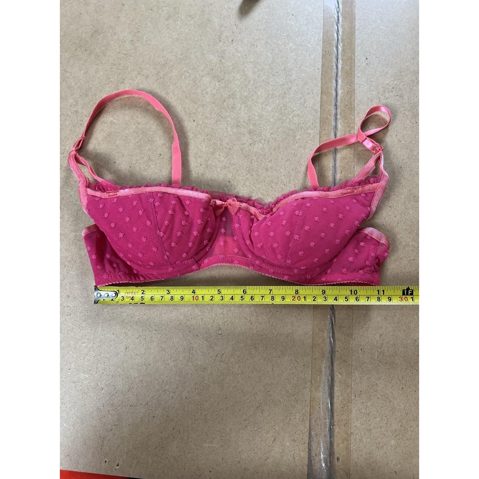 Victoria's Secret Bra Womens 34B Pink Balconette Demi Molded Polka Dot Mesh