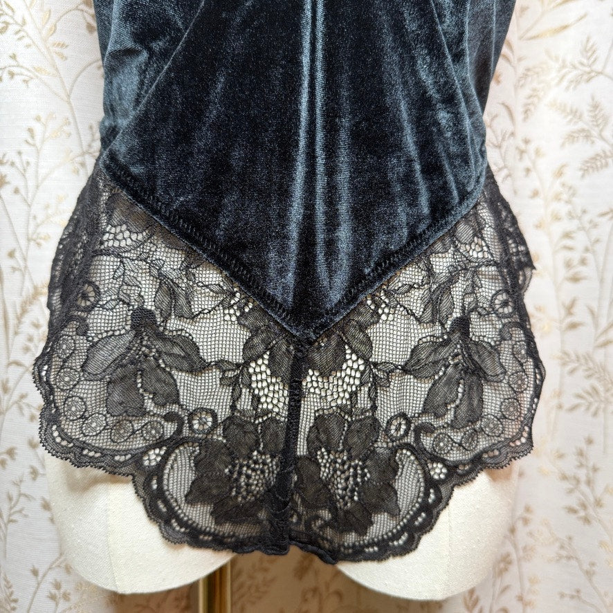Victorias Secret Black Velvet Shine Teddy Bodysuit M/L Open Back Rhinestone Sexy