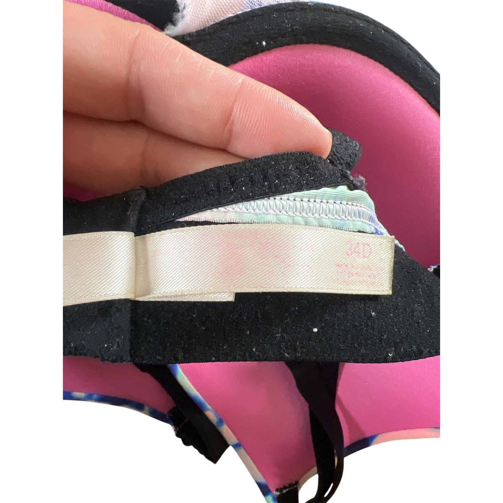 PINK Victoria's Secret Bra Womens 34D Tie Dye Push Up Underwire Padded Logo