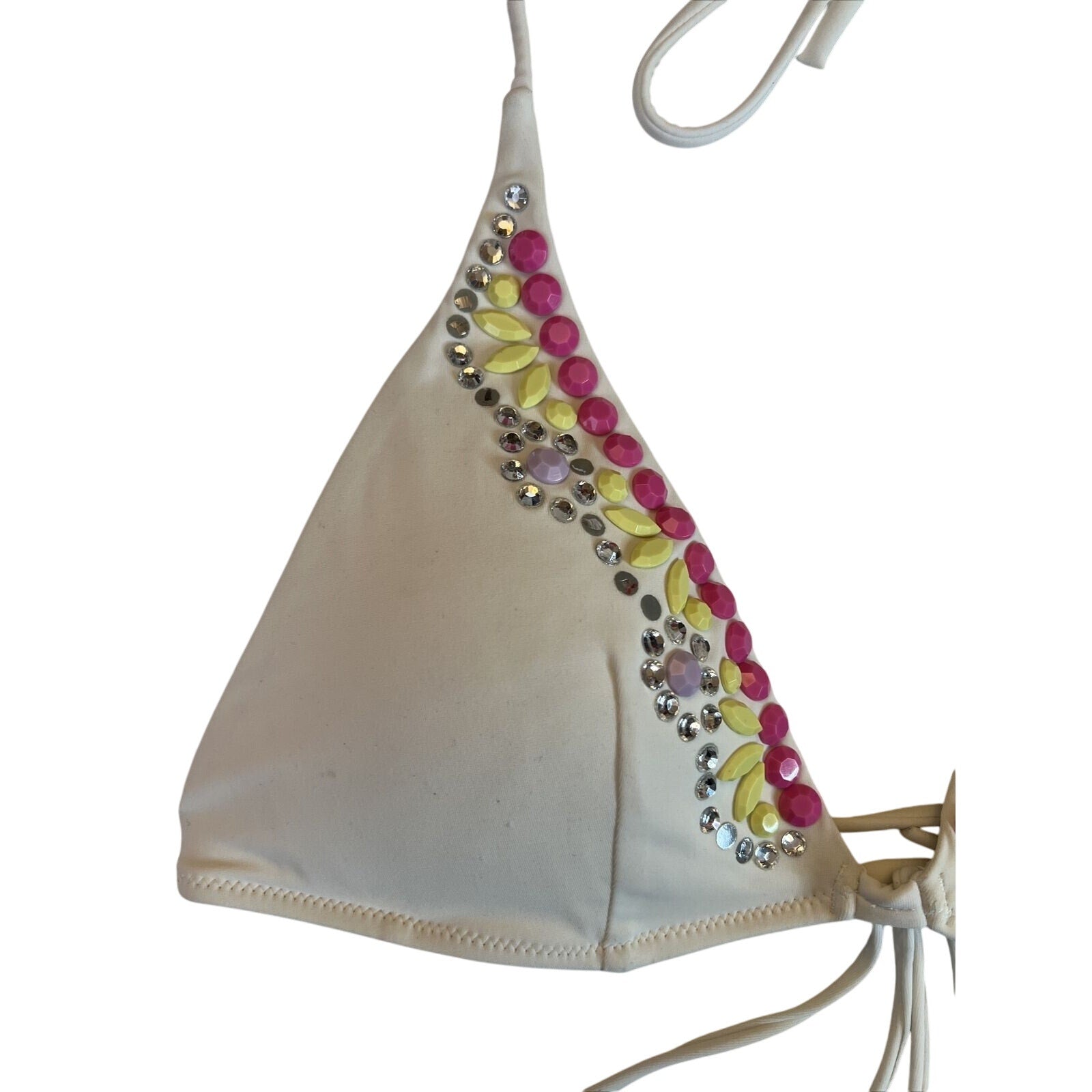 Victoria's Victoria Secret Bikini Halter Top S Small White With Rhinestones EUC