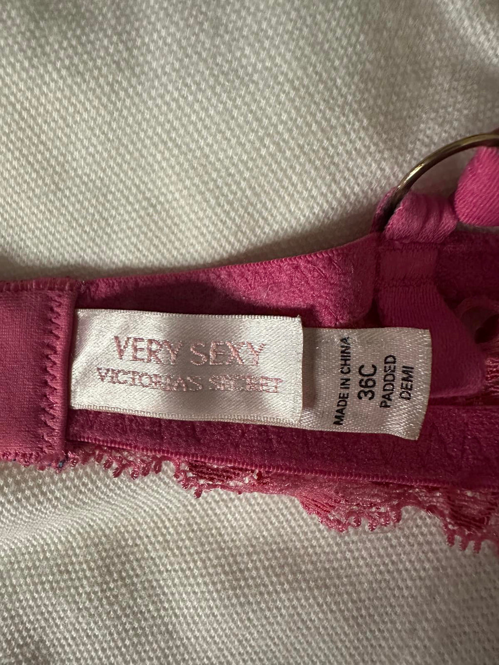 Victoria's Secret Very Sexy pink/red floral lace padded demi bra Size 36C