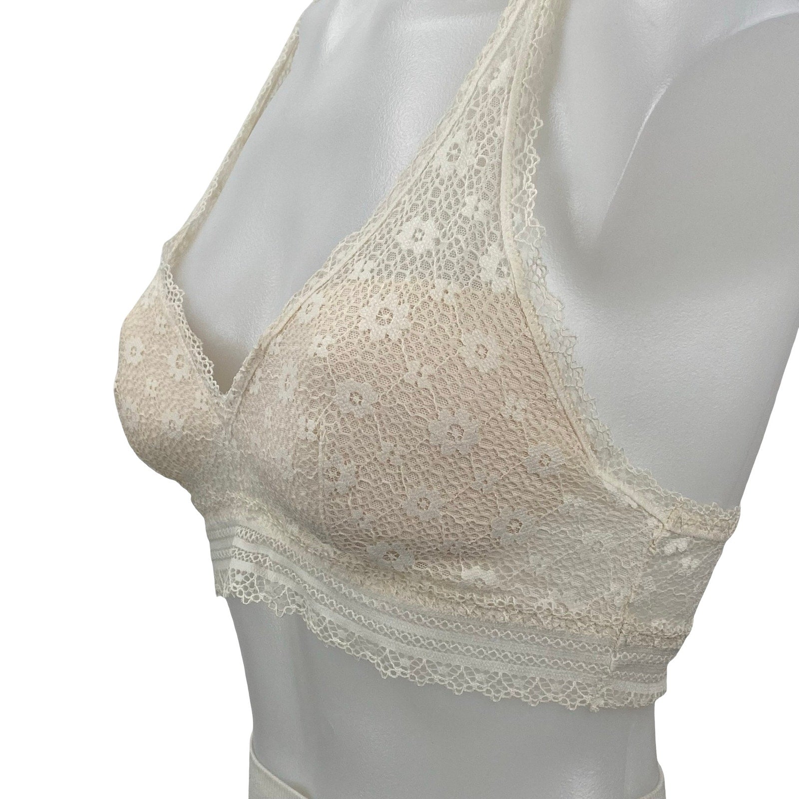 Victoria's Secret Women's Cream Floral Lace Racerback Wireless Bralette Bra S