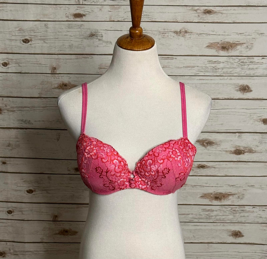 Victoria's Secret Very Sexy pink/red floral lace padded demi bra Size 36C