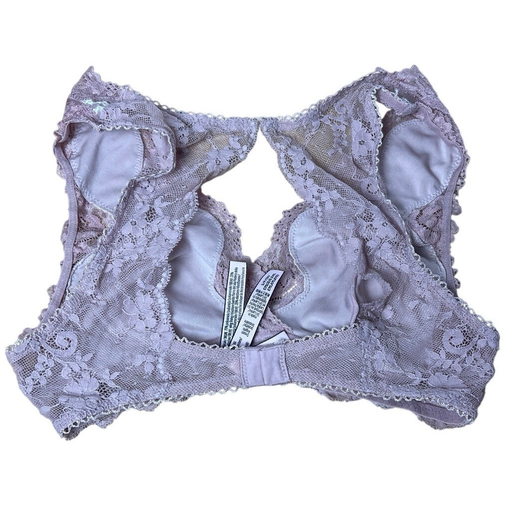 Victoria Secret Womens M Pink Lace Bralette Racerback Wireless Hook & Eye Back