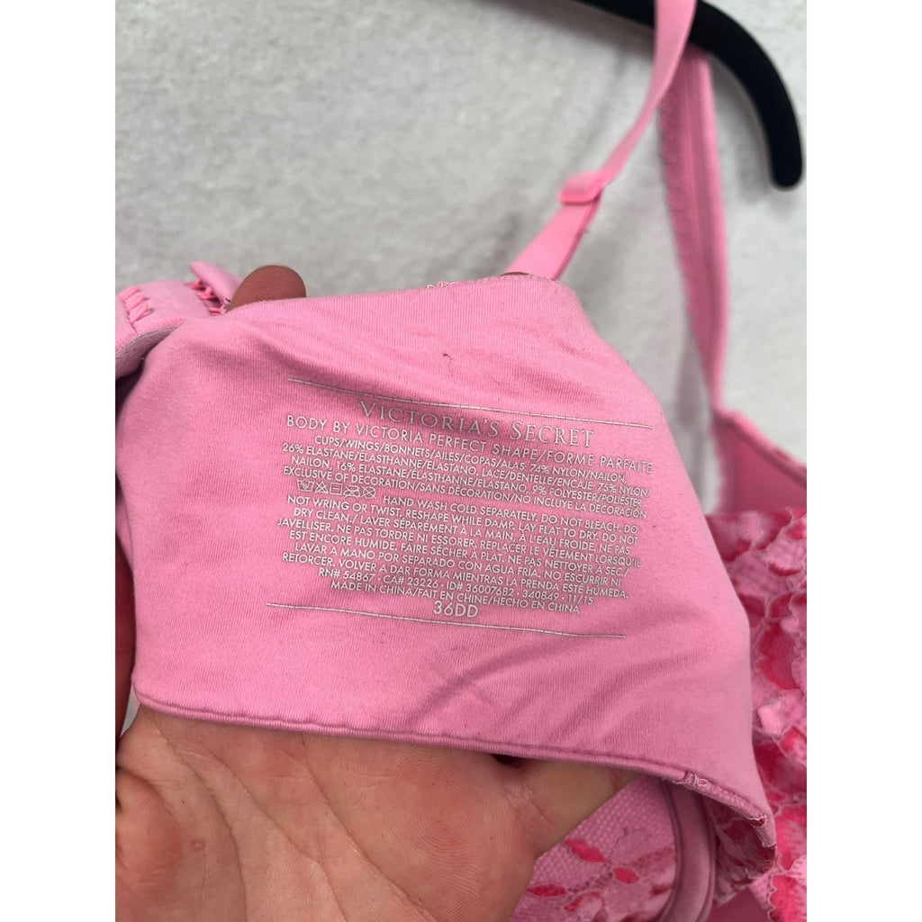 Victorias Secret Pink Floral Lace Bra 36DD #6265