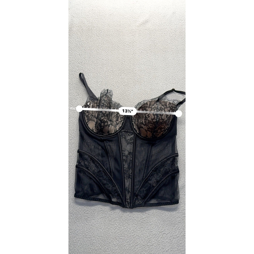 Victorias Secret Lace Bustier Corset Top 36D Black Mesh & Lace #291B