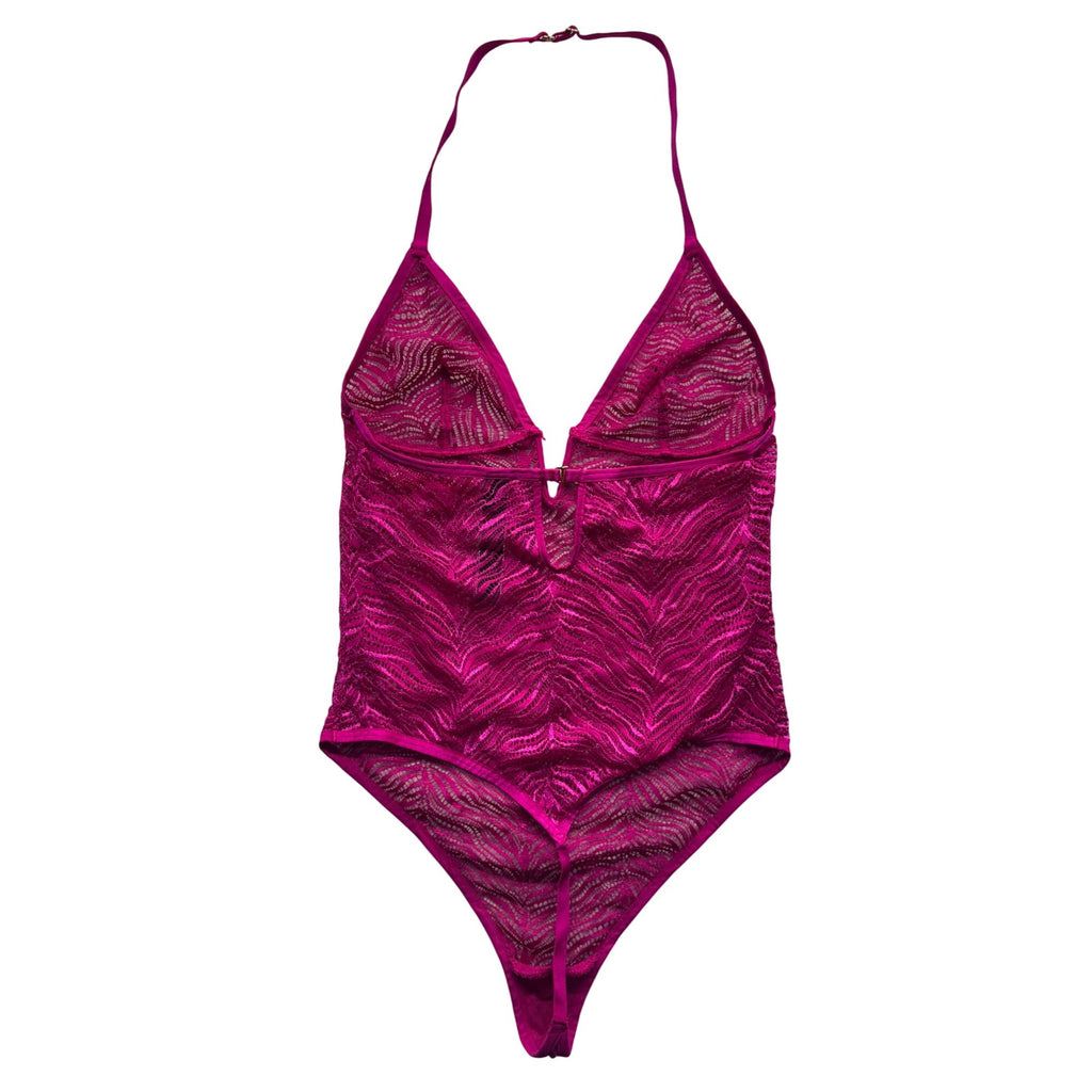 Victorias Secret Lace Halter Bodysuit In Fuchsia With Adjustable Straps S/P #9603