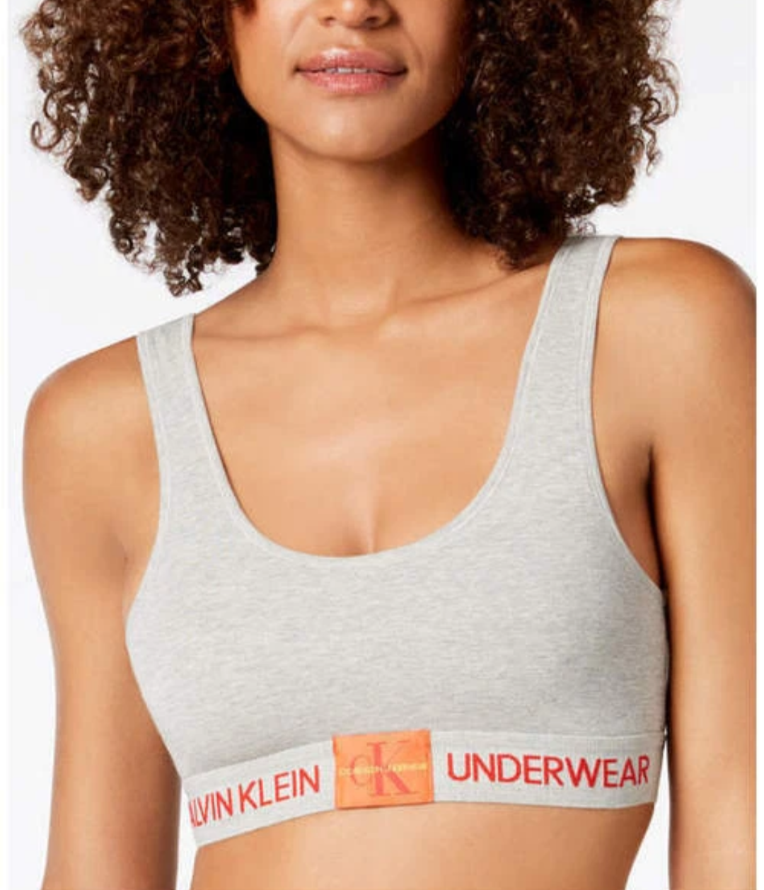 Calvin Klein  Gray Logo Monogram Cotton Unlined Bralette QF4918 Gray small