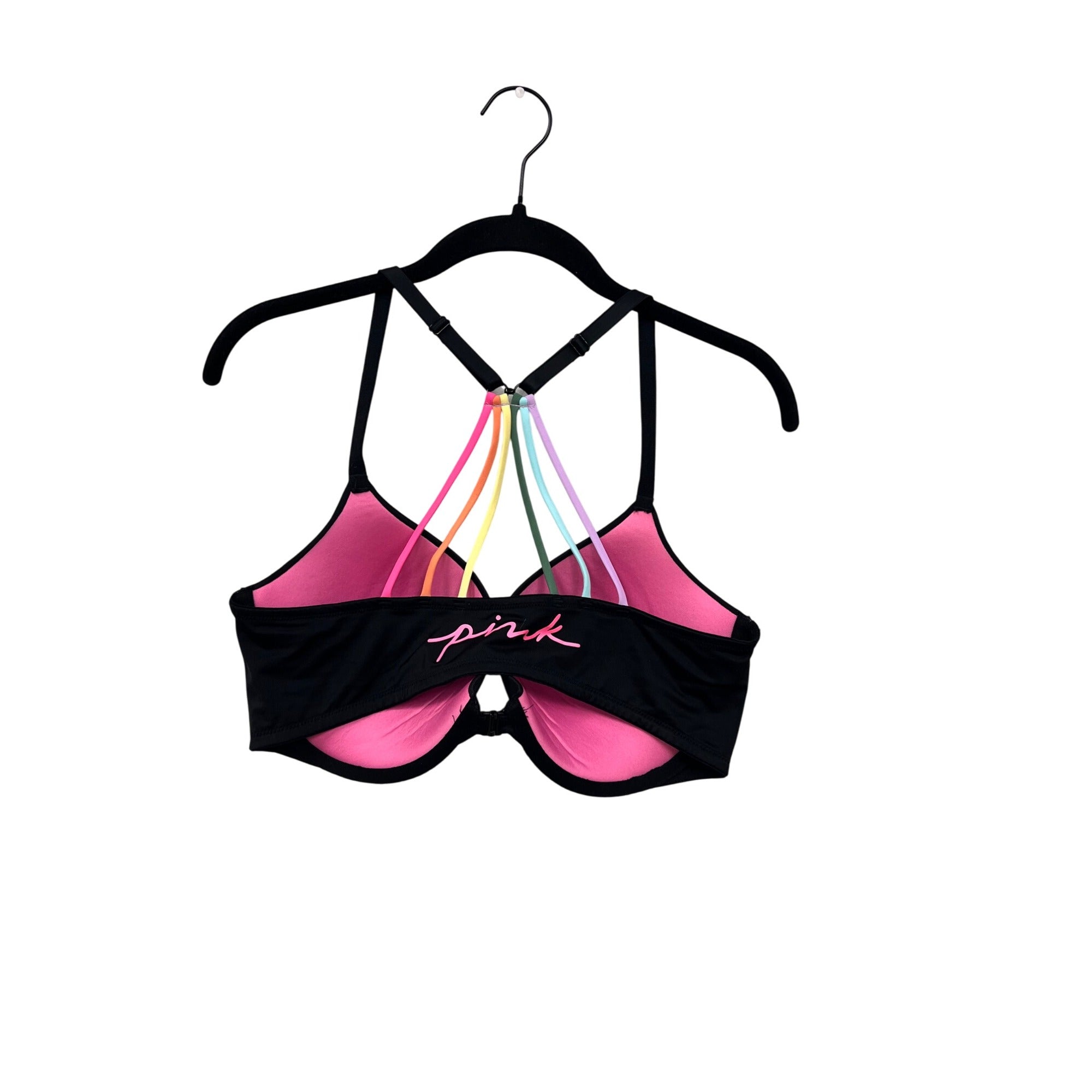 Pink By Victorias Secret Black 36D Push-Up Bra With Rainbow Straps #8746