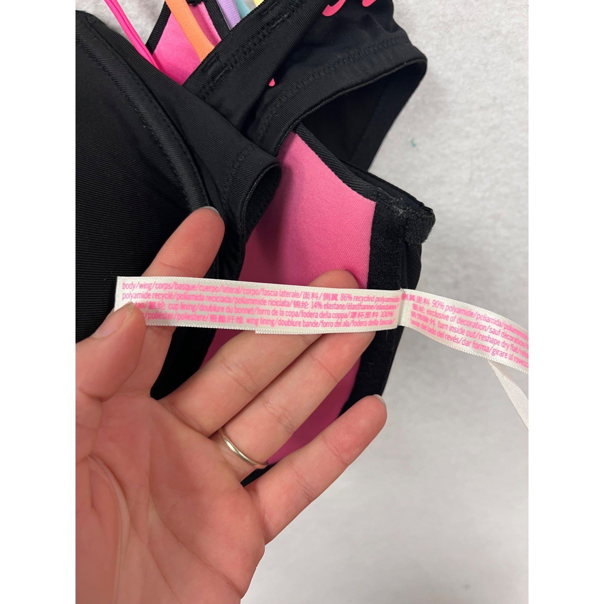 Pink By Victorias Secret Black 36D Push-Up Bra With Rainbow Straps #8746