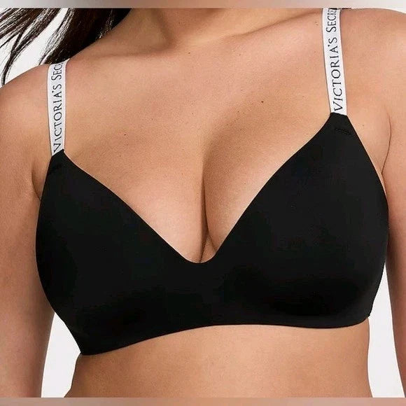 Victoria's Secret Logo Lightly Lined Non-Wired Bra Size 32D Black