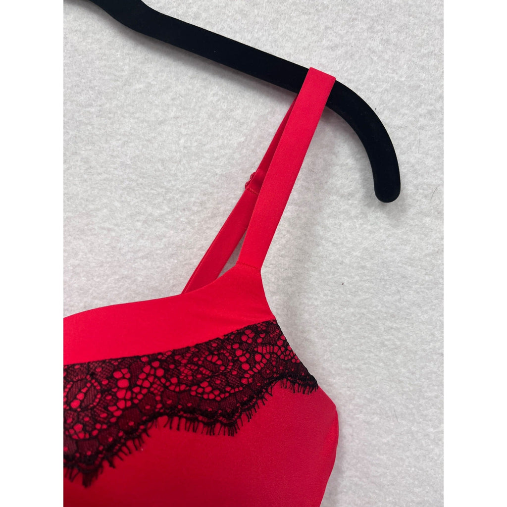 Women’s Victorias Secret Red Push-Up Bra With Black Lace Detail #6264