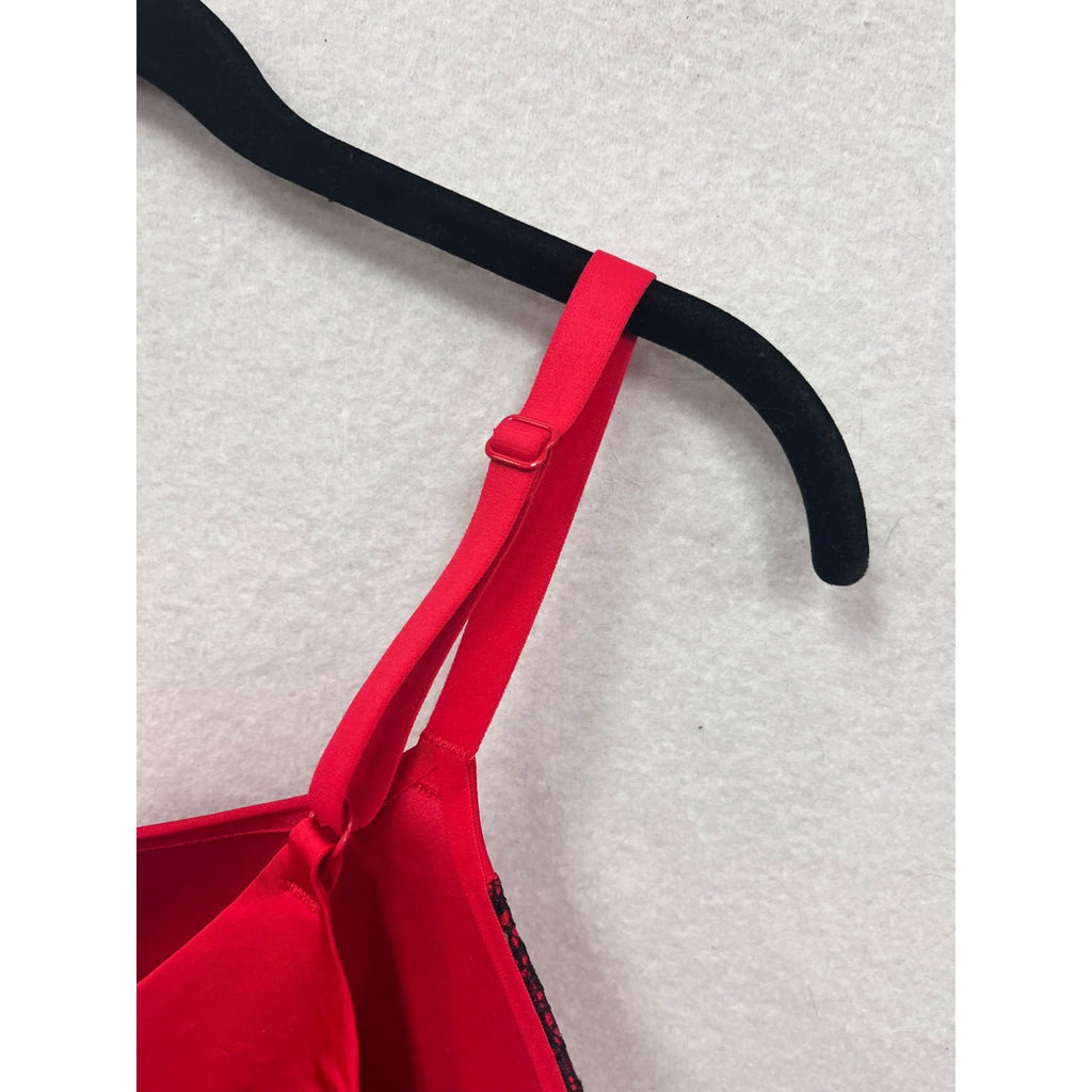 Women’s Victorias Secret Red Push-Up Bra With Black Lace Detail #6264