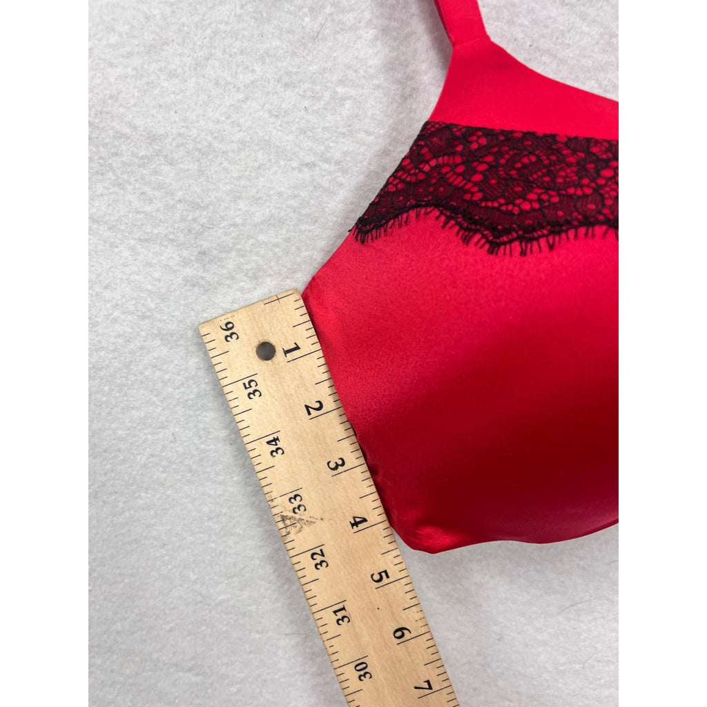 Women’s Victorias Secret Red Push-Up Bra With Black Lace Detail #6264