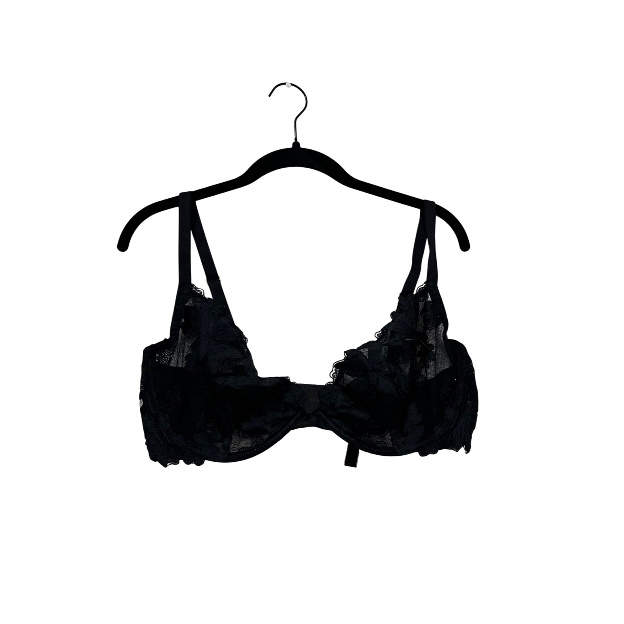 Victorias Secret Black Lace Floral Underwire Bra Size 34DD #139A